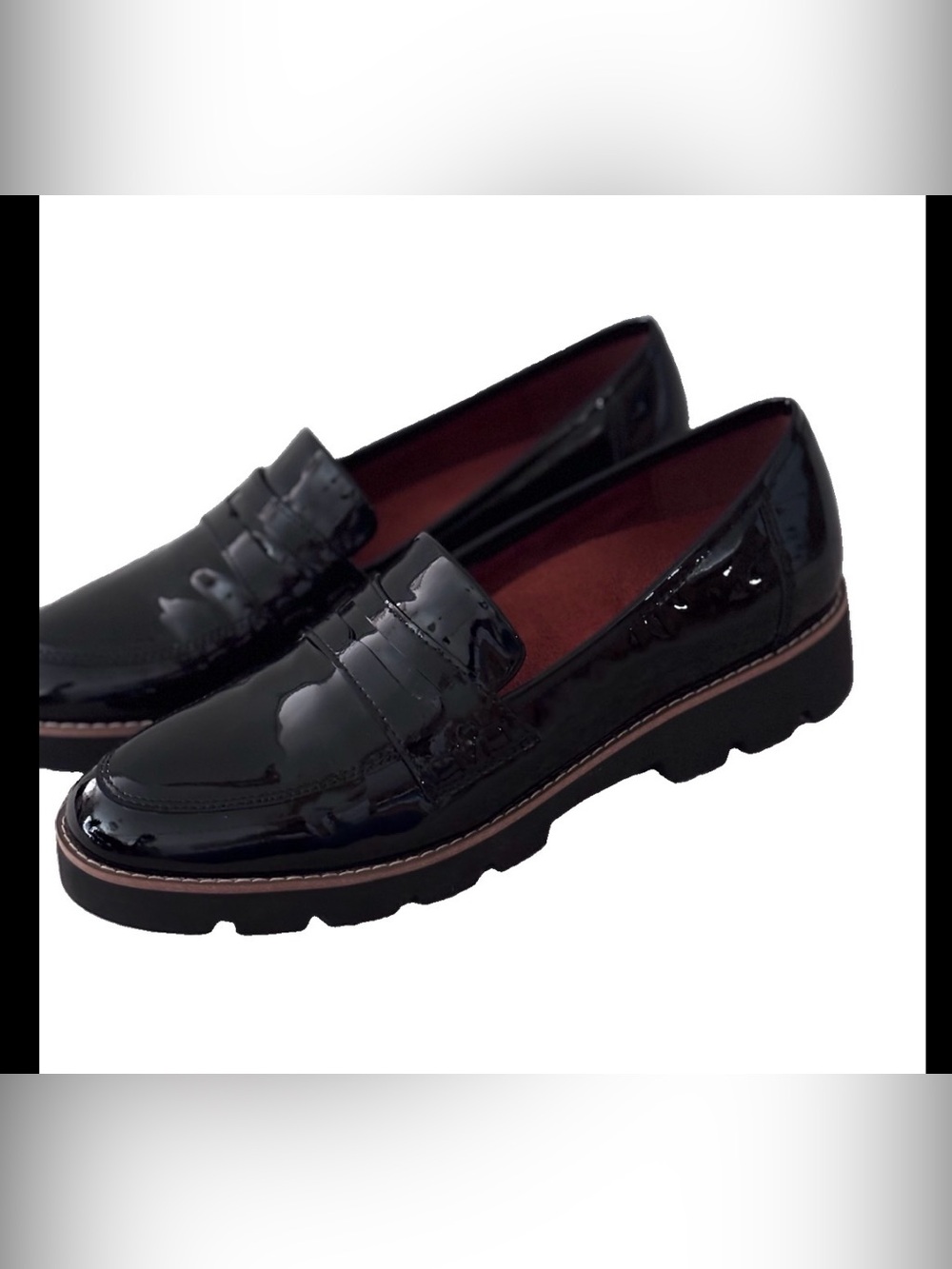 NWOB Vionic Cheryl Black Patent Leather Lug Sole Loafers Size 9 - Picture 3 of 12